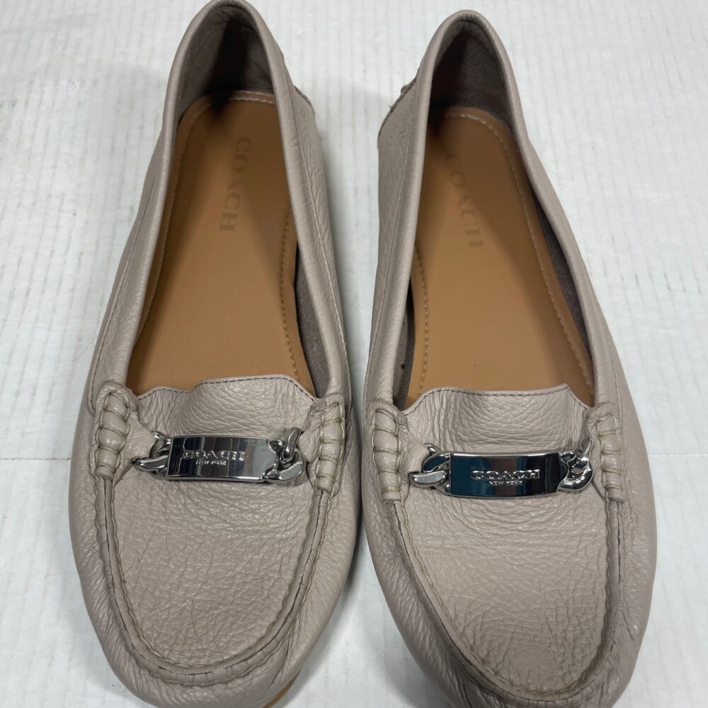 Coach Women's Loafer Olive A7751 Saddle Tan Pebble Leather Flat Shoes Sz 9.5